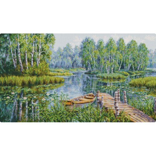 (image for) Birches At The Edge Of The Lake Counted Cross Stitch Kit